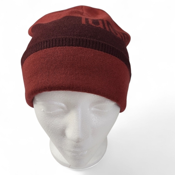 LULULEMON Burgundy Maroon Merino blend Logo Beanie Reversible Knit Hat one size - Picture 2 of 11